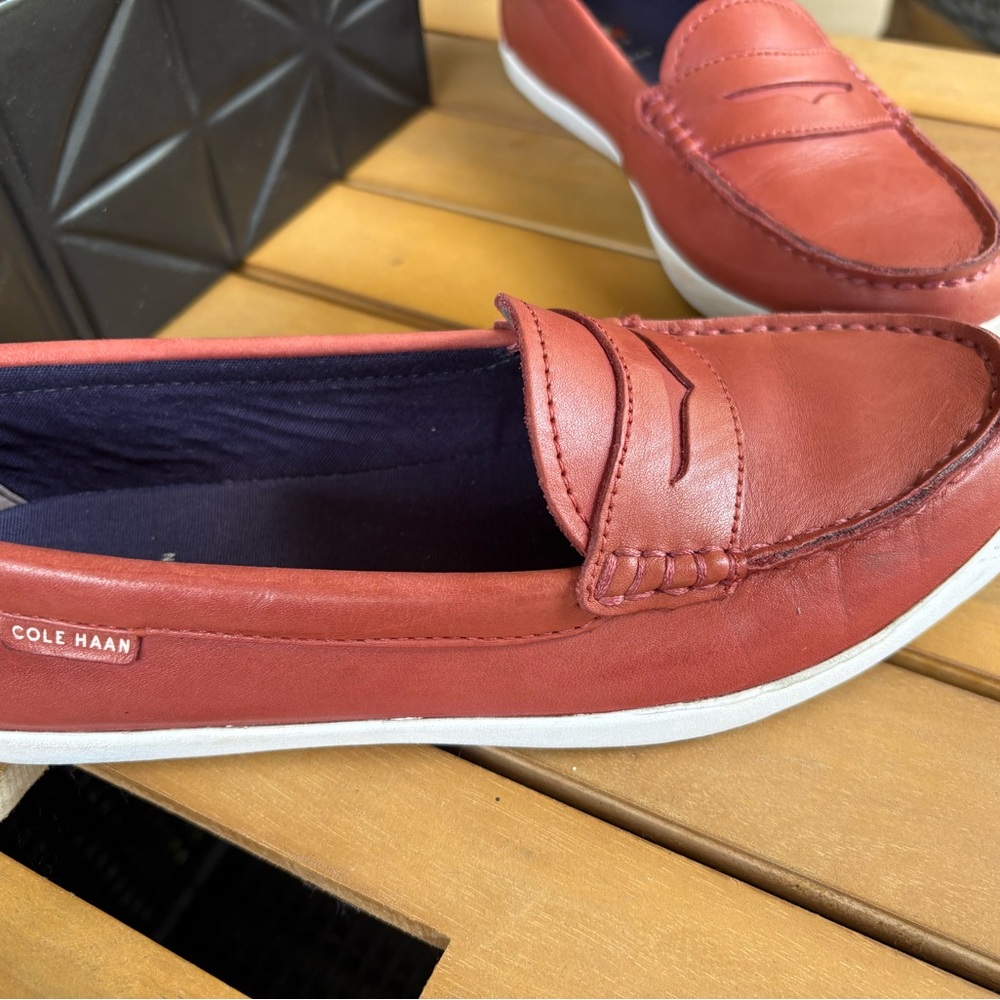 Cole Haan Red Leather boat shoe/ Loafers with Moccasin Stitching - Picture 7 of 8